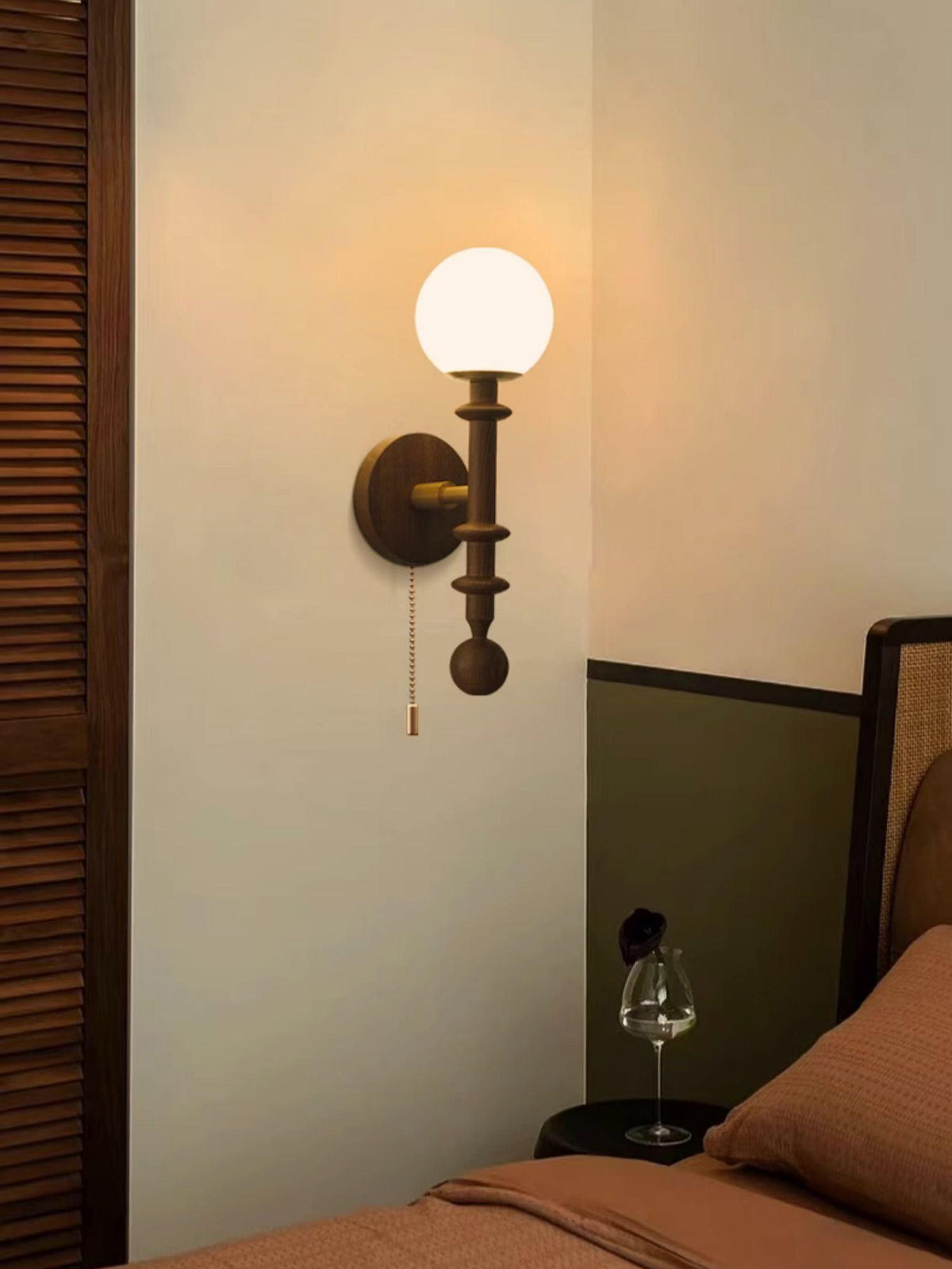 Elmiror Elegance Römische Säule Glas-Wandleuchte aus Holz, und