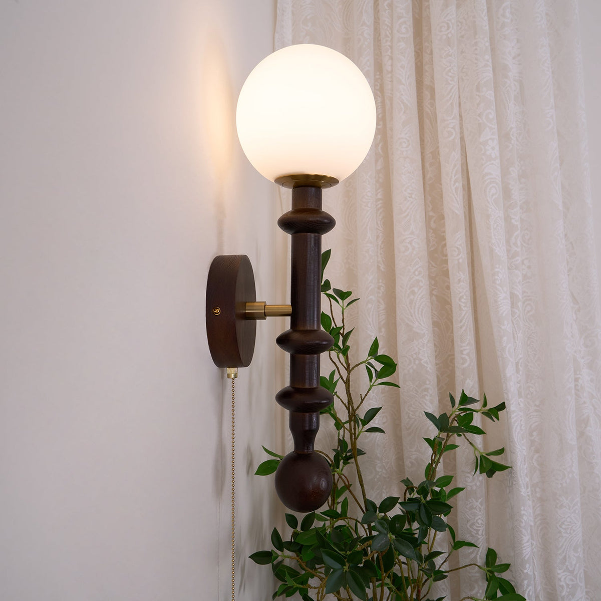 Elmiror Elegance Römische Säule Glas-Wandleuchte aus Holz, und