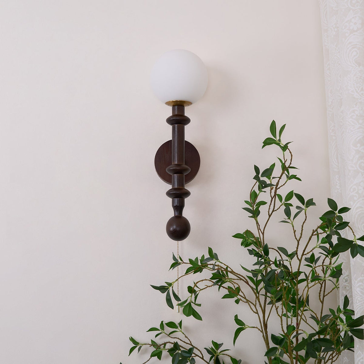 Elmiror Elegance Römische Säule Glas-Wandleuchte aus Holz, und