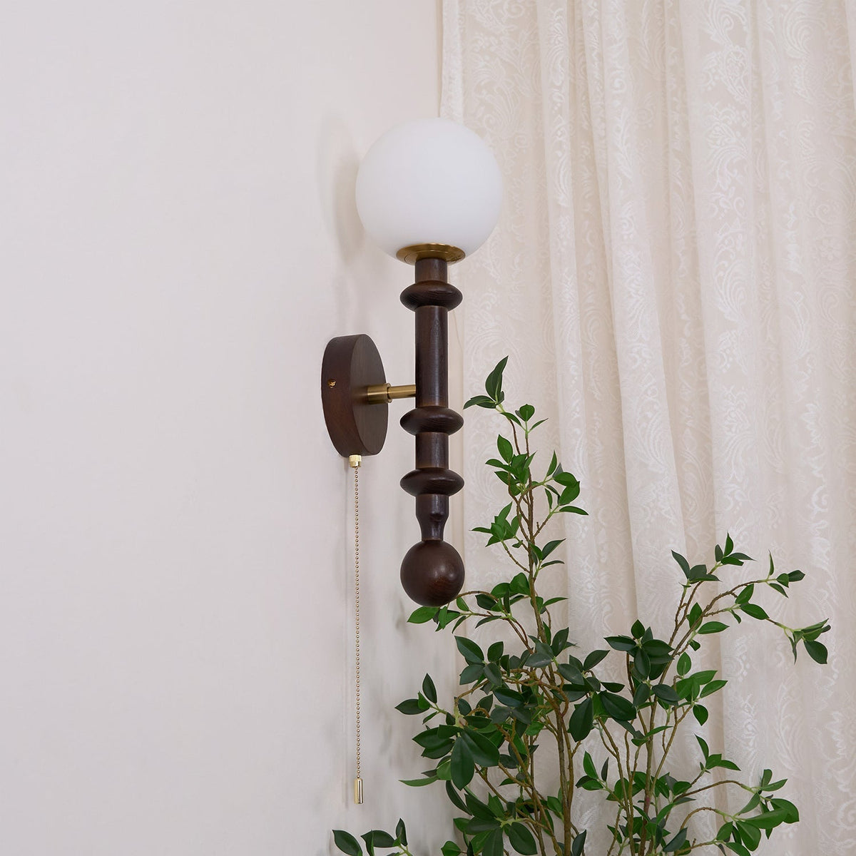 Elmiror Elegance Römische Säule Glas-Wandleuchte aus Holz, und