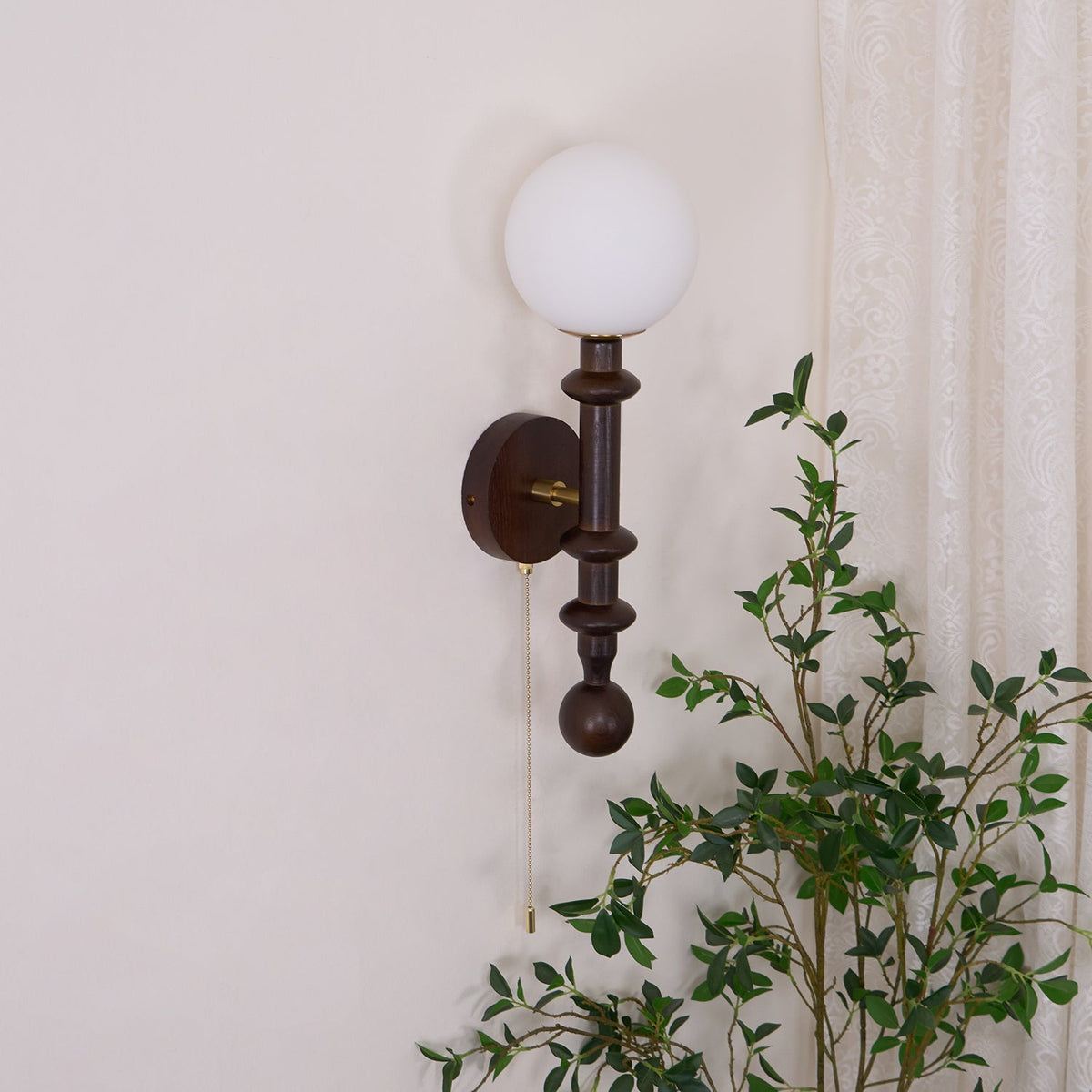 Elmiror Elegance Römische Säule Glas-Wandleuchte aus Holz, und