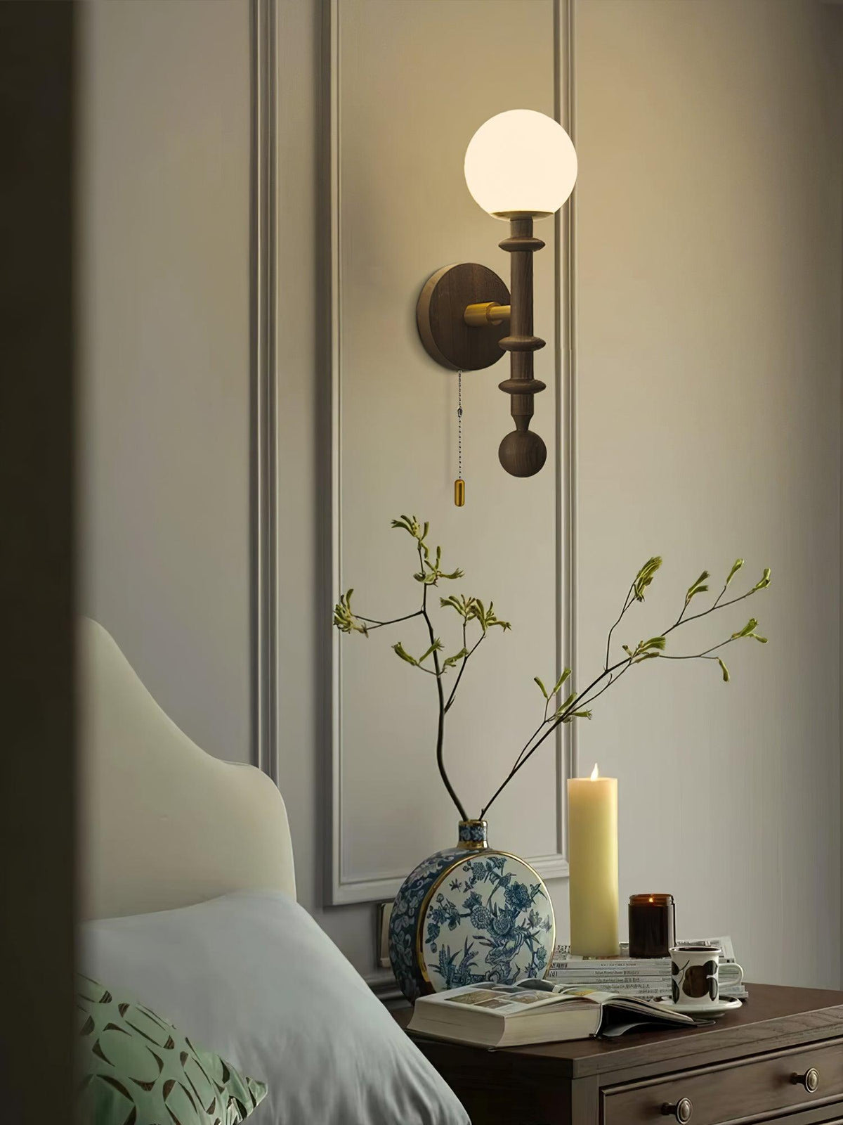 Elmiror Elegance Römische Säule Glas-Wandleuchte aus Holz, und