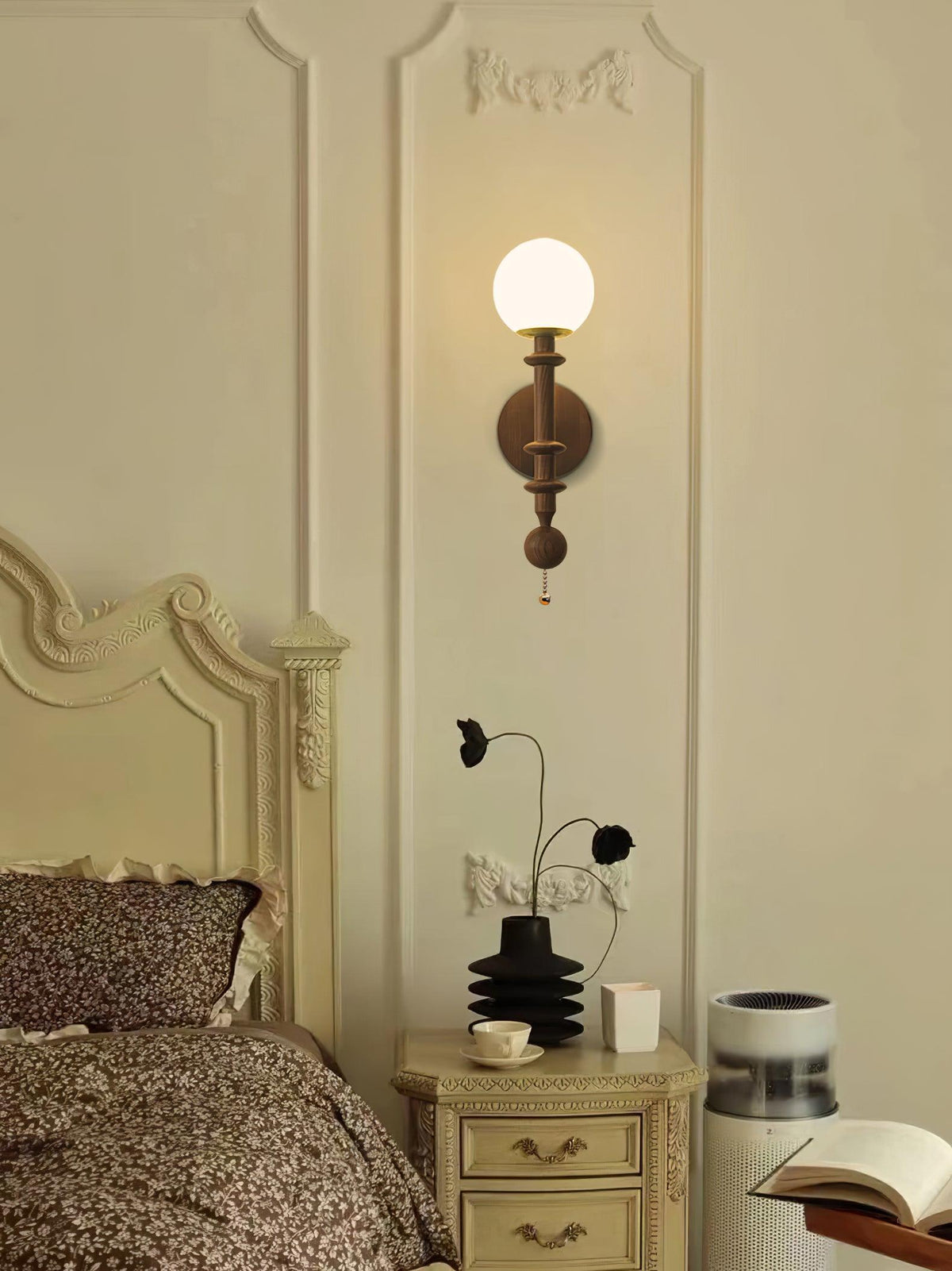 Elmiror Elegance Römische Säule Glas-Wandleuchte aus Holz, und