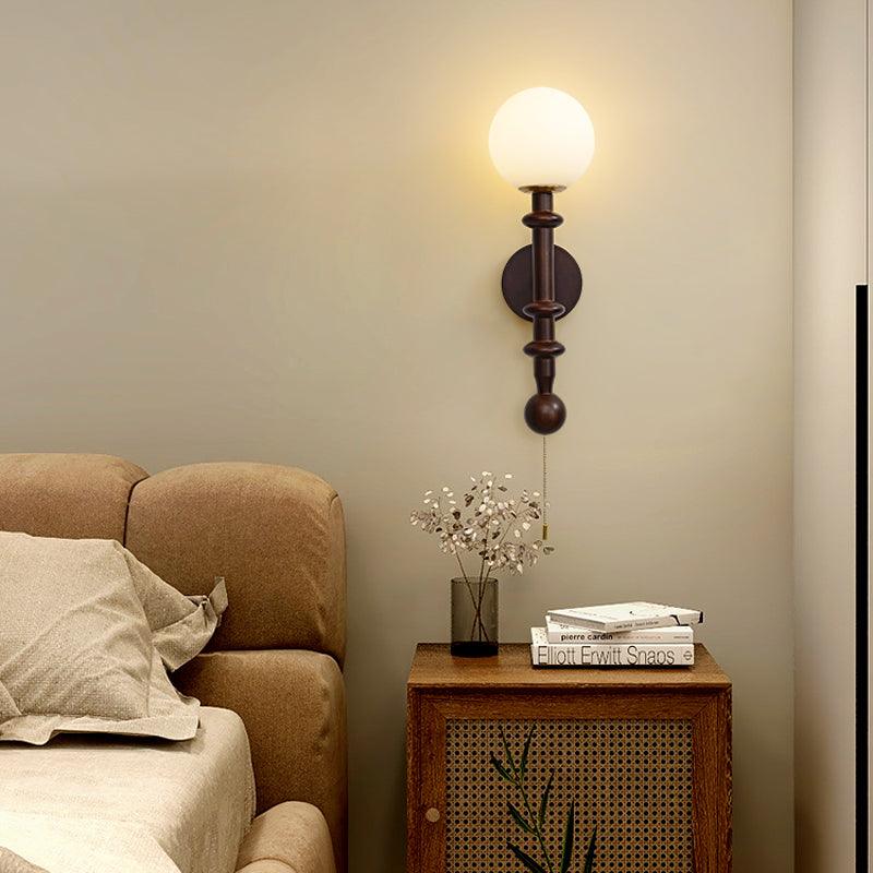 Elmiror Elegance Römische Säule Glas-Wandleuchte aus Holz, und