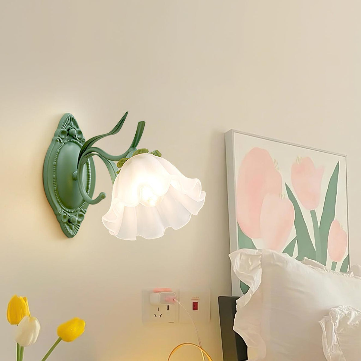 Wandleuchte Vintage Blumenmuster aus Glas für Schlafzimmer und Wohnzimmer