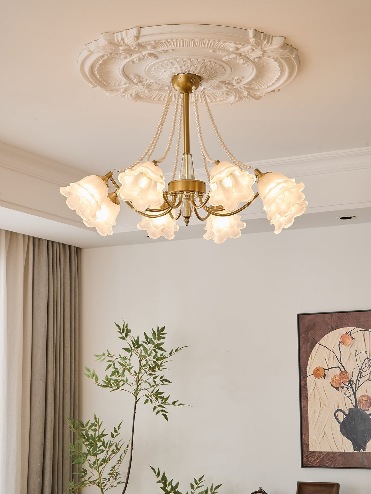 Allirila Traditionelle Eleganz Vintage Bloom Perlen Kronleuchter aus Glas