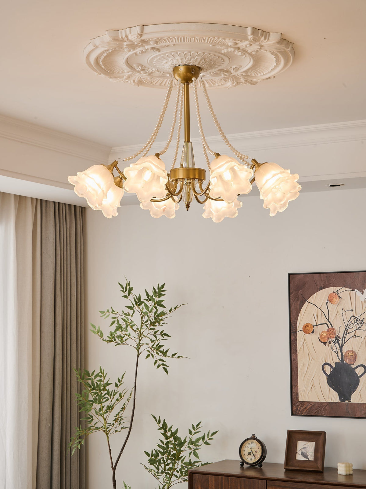 Allirila Traditionelle Eleganz Vintage Bloom Perlen Kronleuchter aus Glas