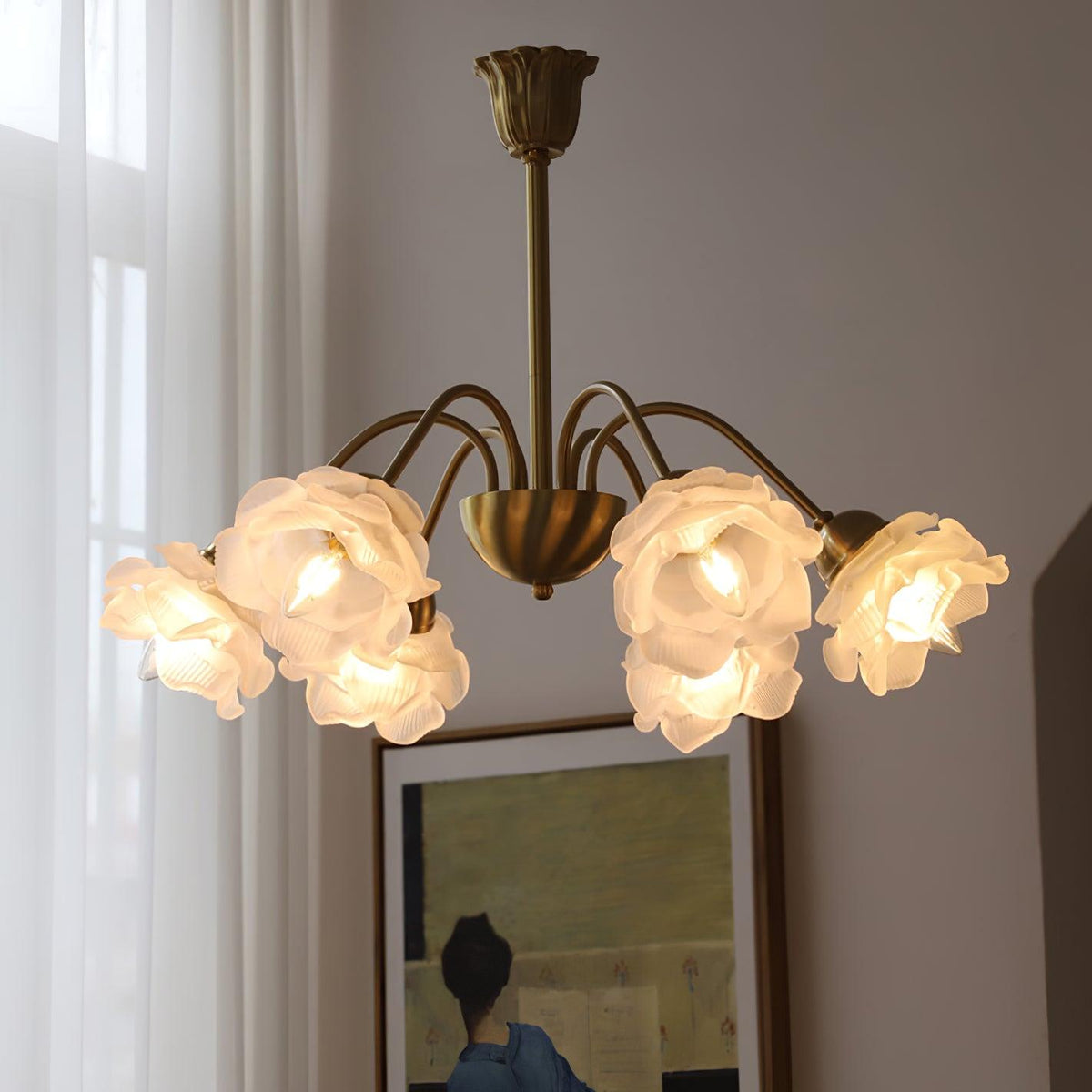Brenis Kronleuchter Messing Glas Rosenform