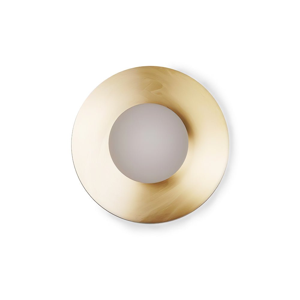 Elem zeitgenössische minimalistische runde Kunst-Wandleuchte aus Messing und Glas