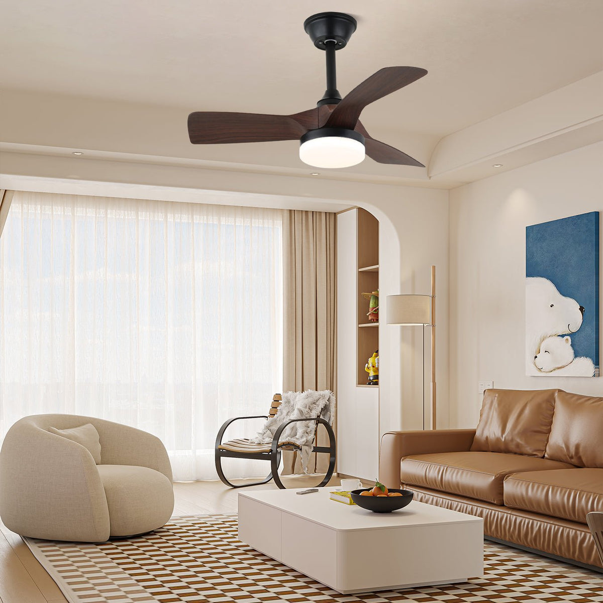 Orlen Minimalistischer Deckenventilator mit Beleuchtung aus Holz-Holz