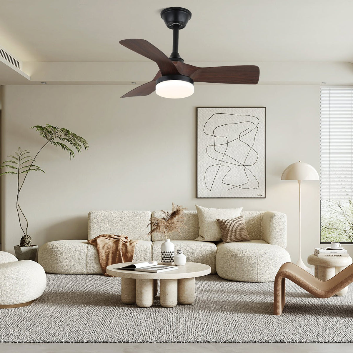Orlen Minimalistischer Deckenventilator mit Beleuchtung aus Holz-Holz
