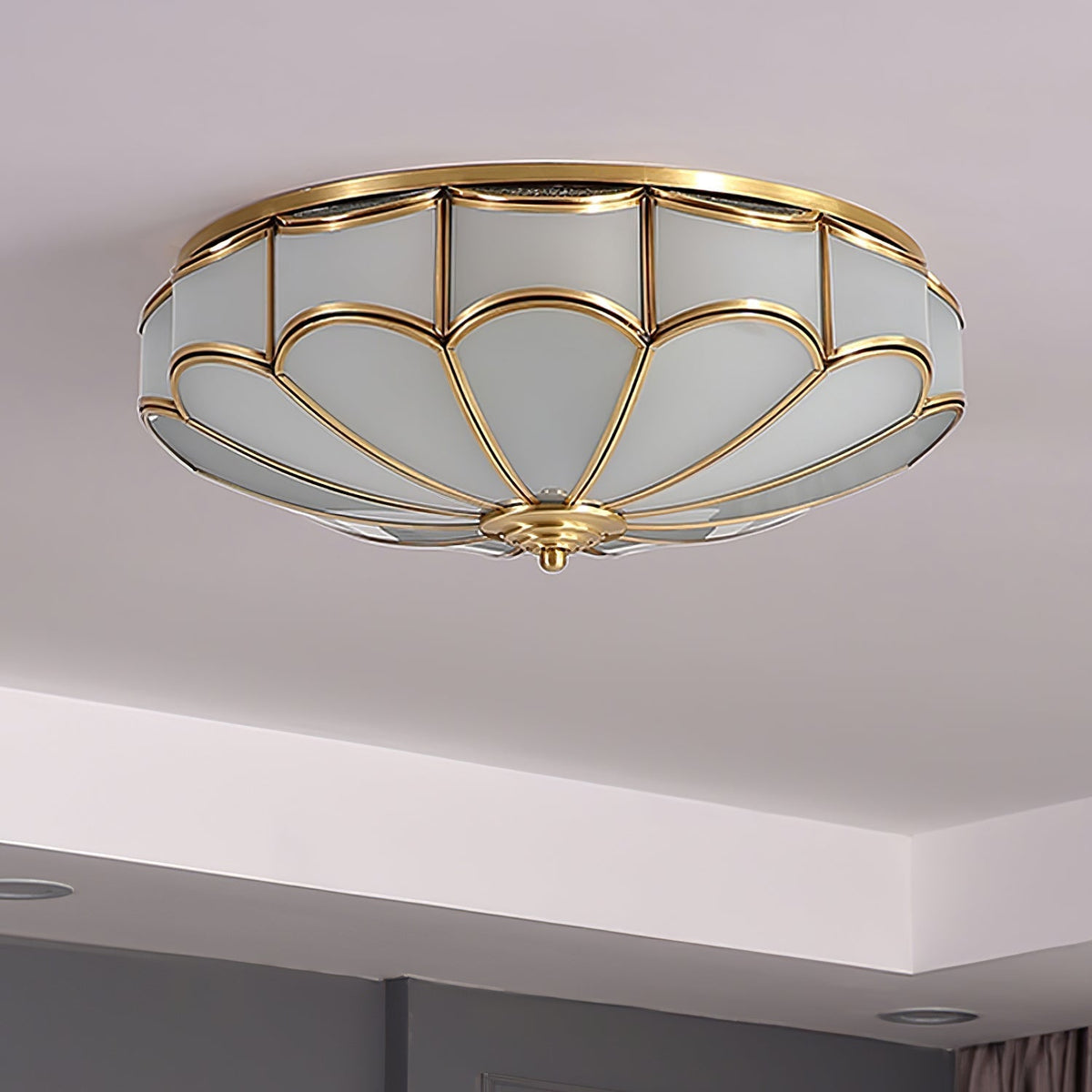 Evmarara Elegance Messing-Glas flache Deckenleuchte