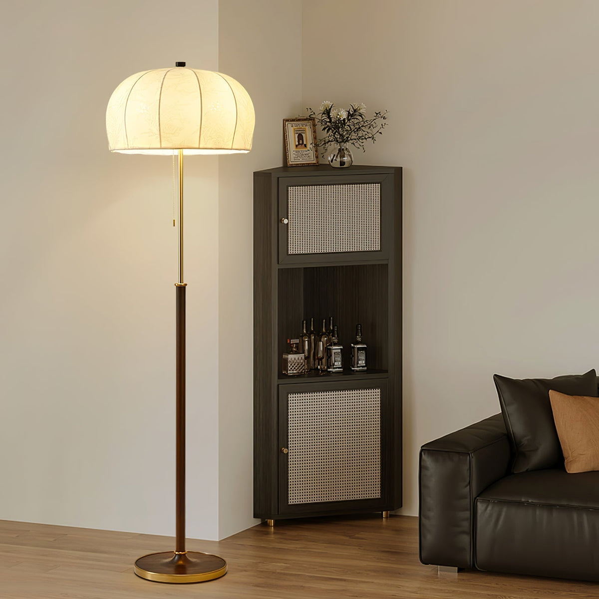 Cularo Stoff-Holz-Stehleuchte