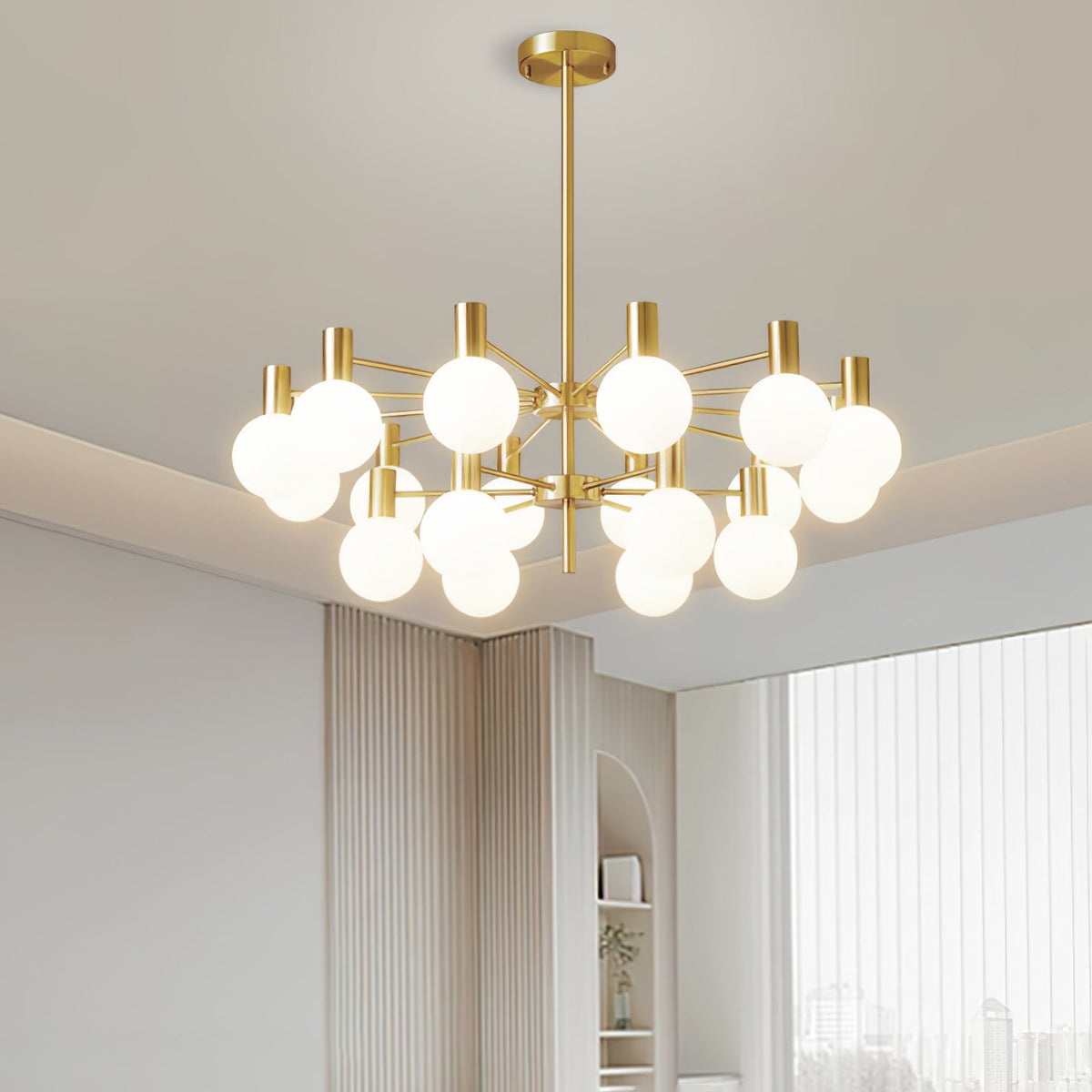 Veloiel Kronleuchter Glaskugel Glas Goldrahmen modern