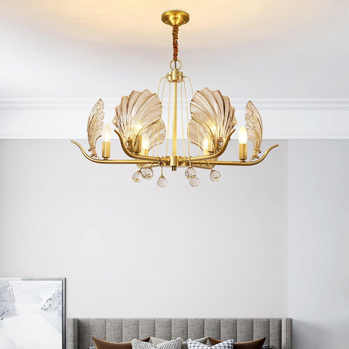 Luxereon Kronleuchter Shell Kristall Blatt Kupfer
