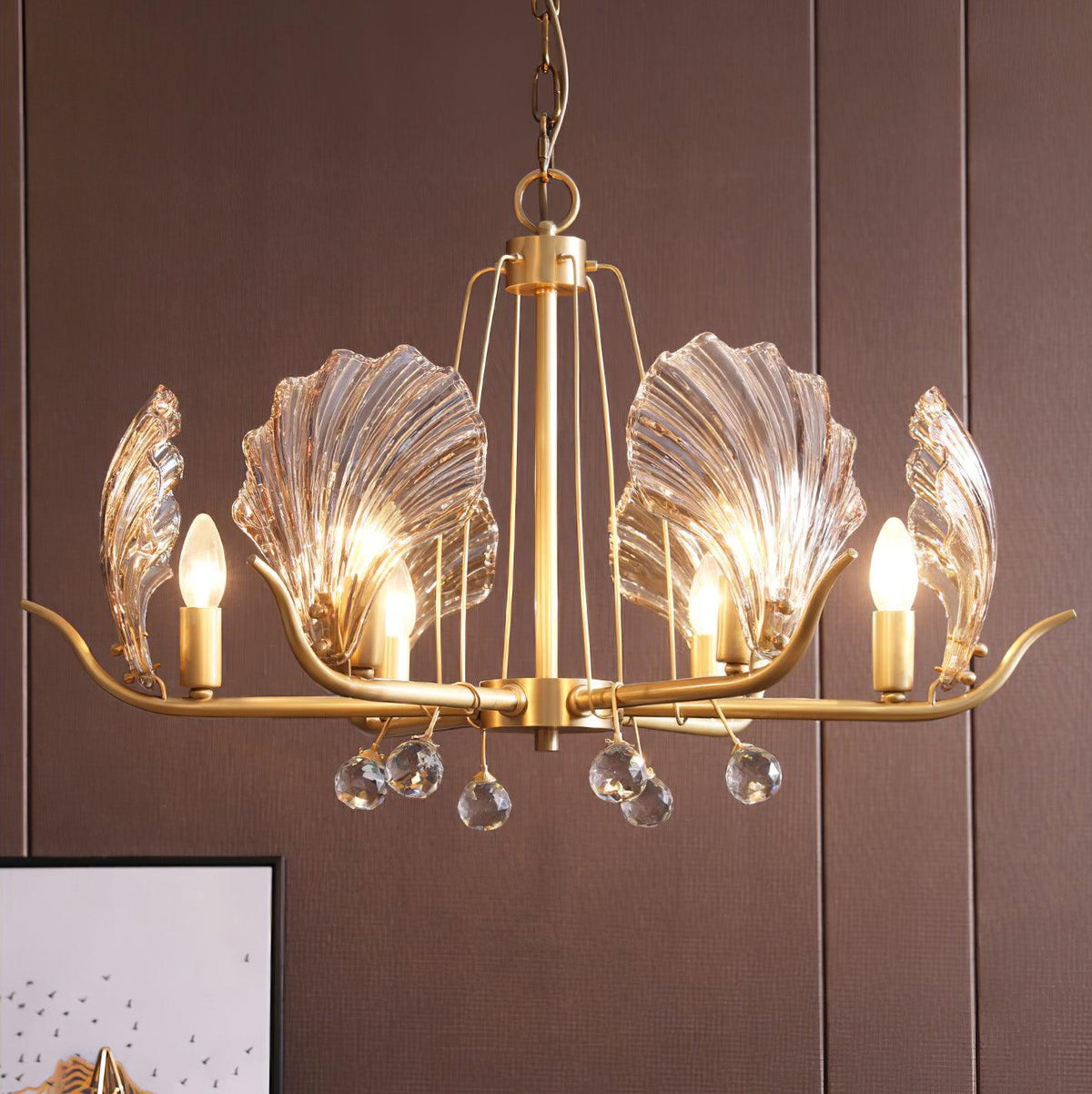 Luxereon Kronleuchter Shell Kristall Blatt Kupfer