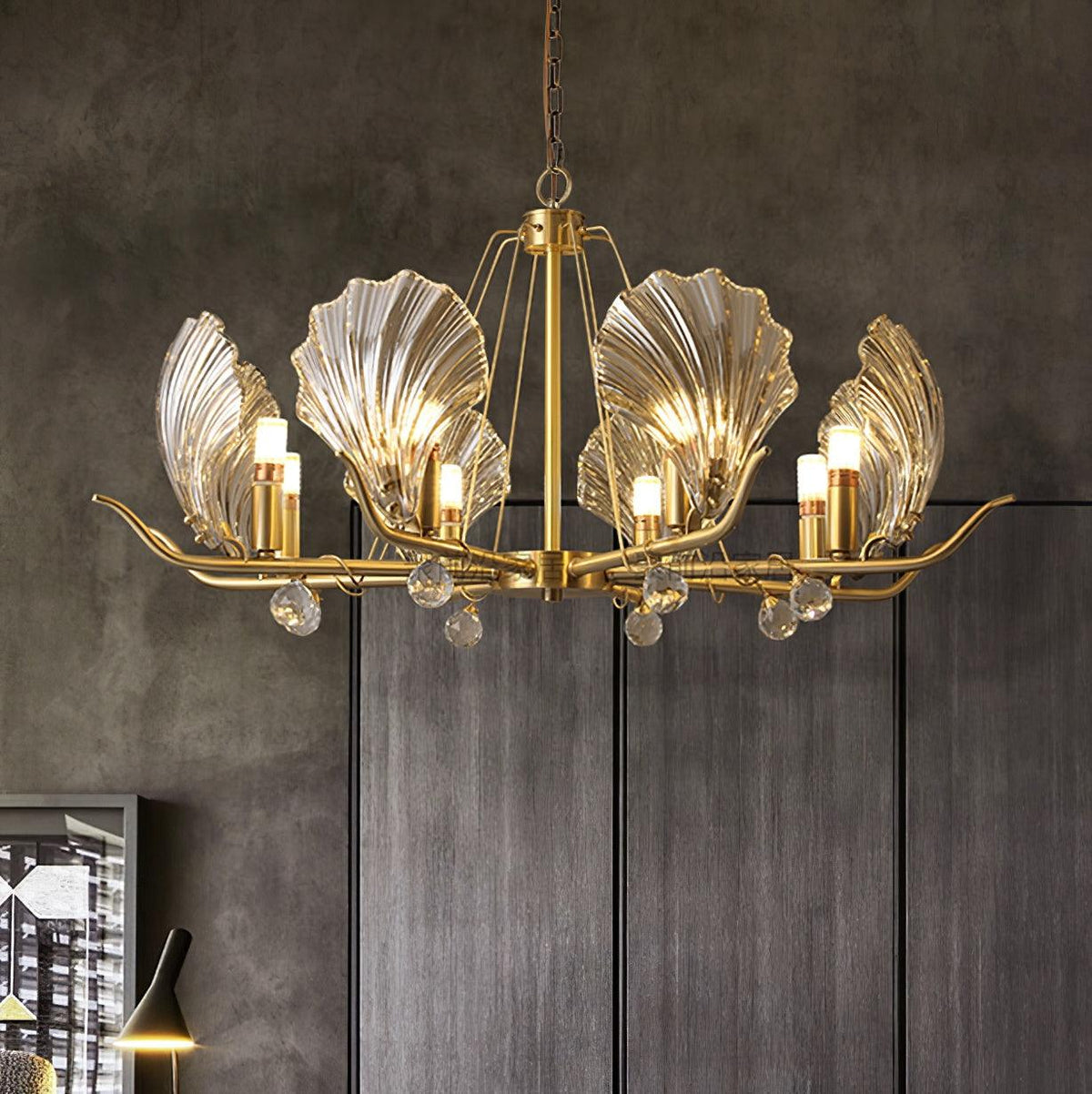 Luxereon Kronleuchter Shell Kristall Blatt Kupfer
