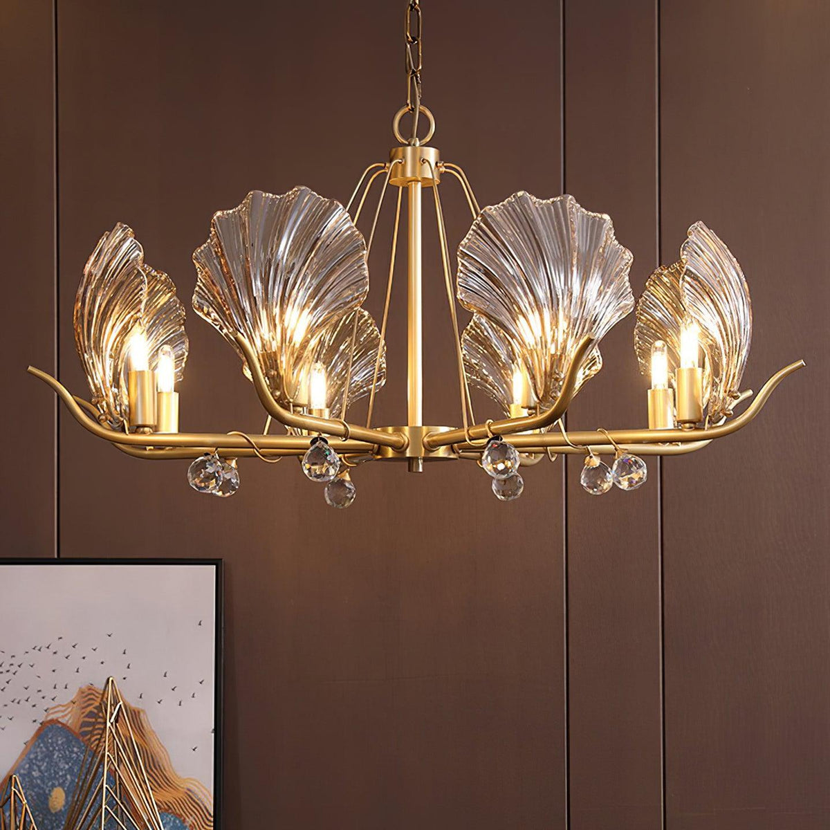 Luxereon Kronleuchter Shell Kristall Blatt Kupfer
