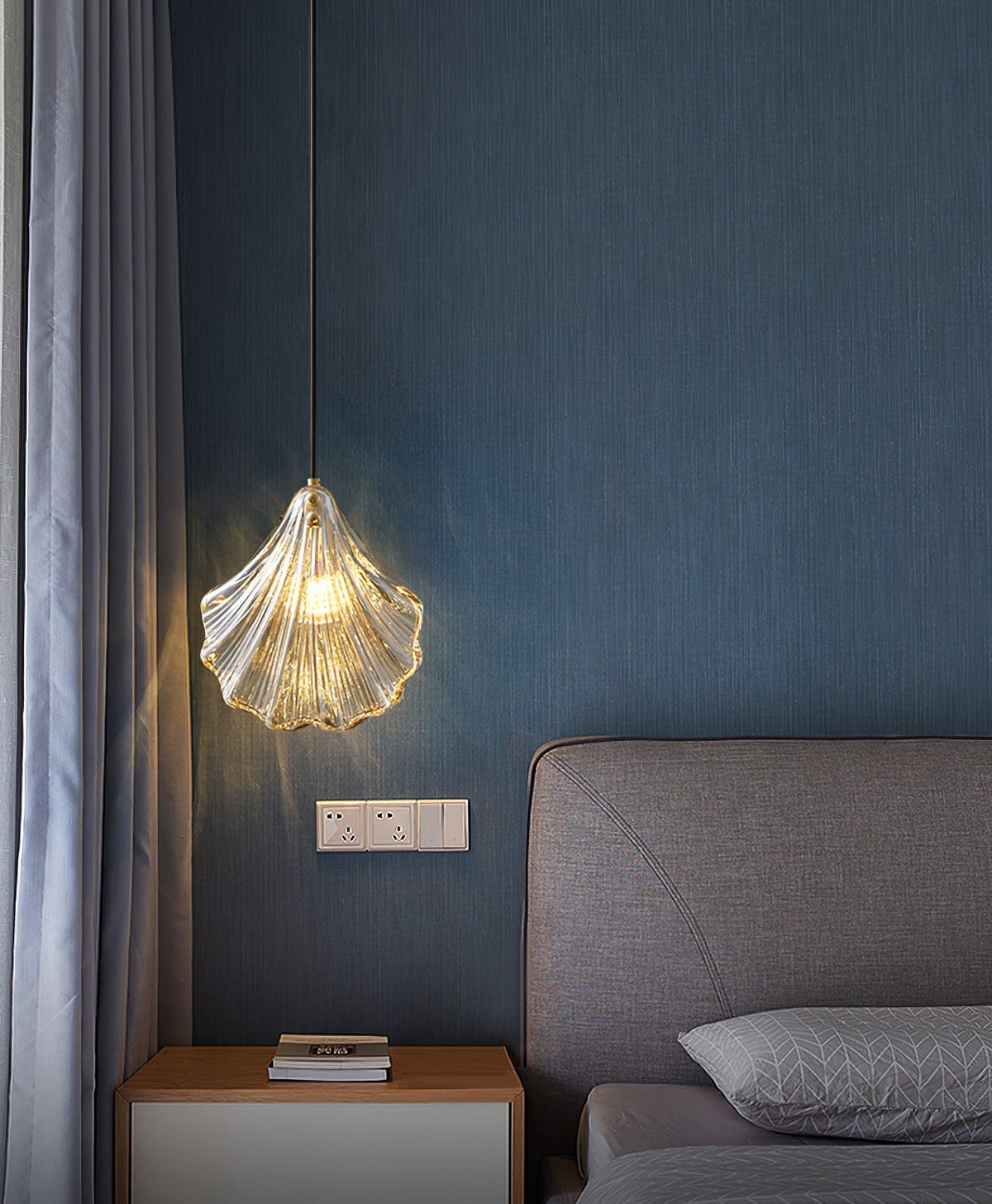 Covene Pendelleuchte skandinavisch Art Shell Swag und Cognac-Glas
