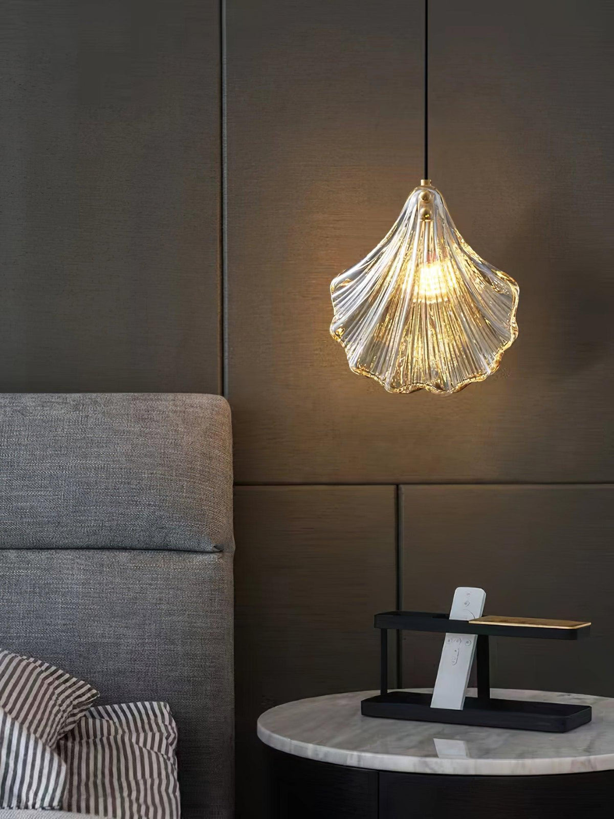 Covene Pendelleuchte skandinavisch Art Shell Swag und Cognac-Glas