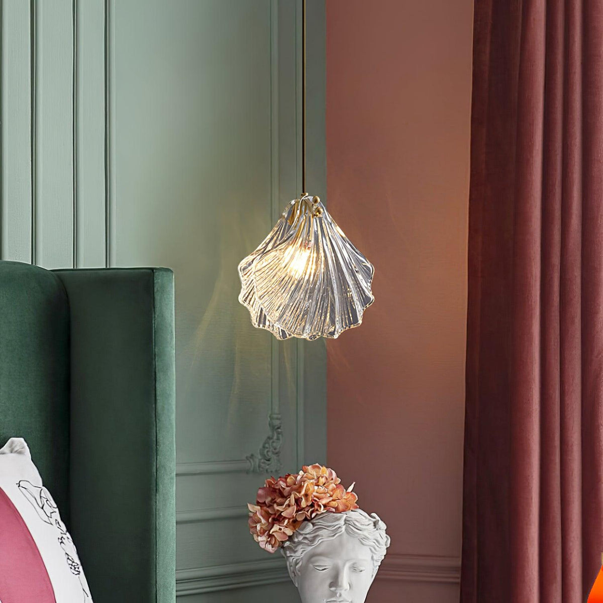 Covene Pendelleuchte skandinavisch Art Shell Swag und Cognac-Glas