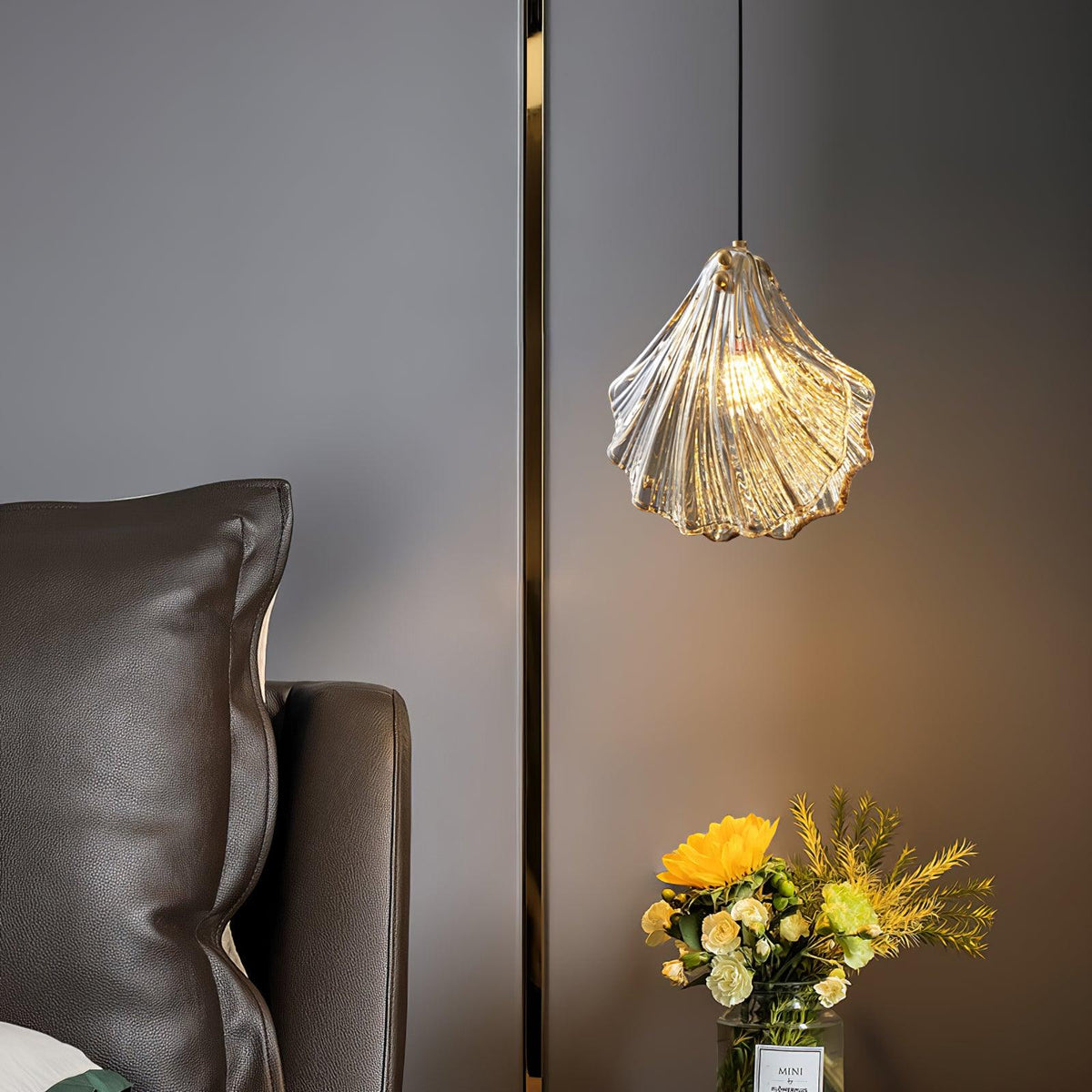 Covene Pendelleuchte skandinavisch Art Shell Swag und Cognac-Glas