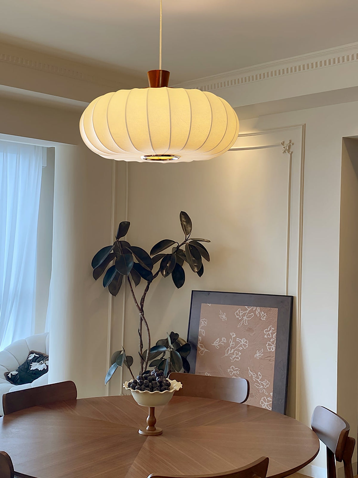 Aldeelia Pendelleuchte aus Seide und Holz im Retro-Stil