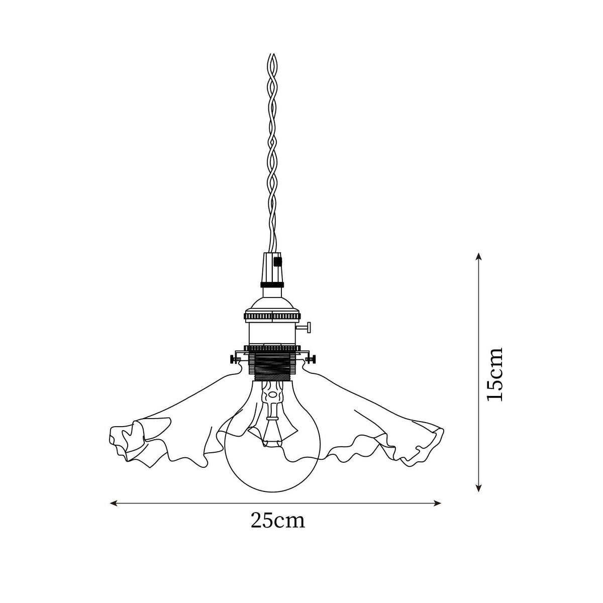 Pendelleuchte aus Glas mit Rüschenrand in Messingoptik