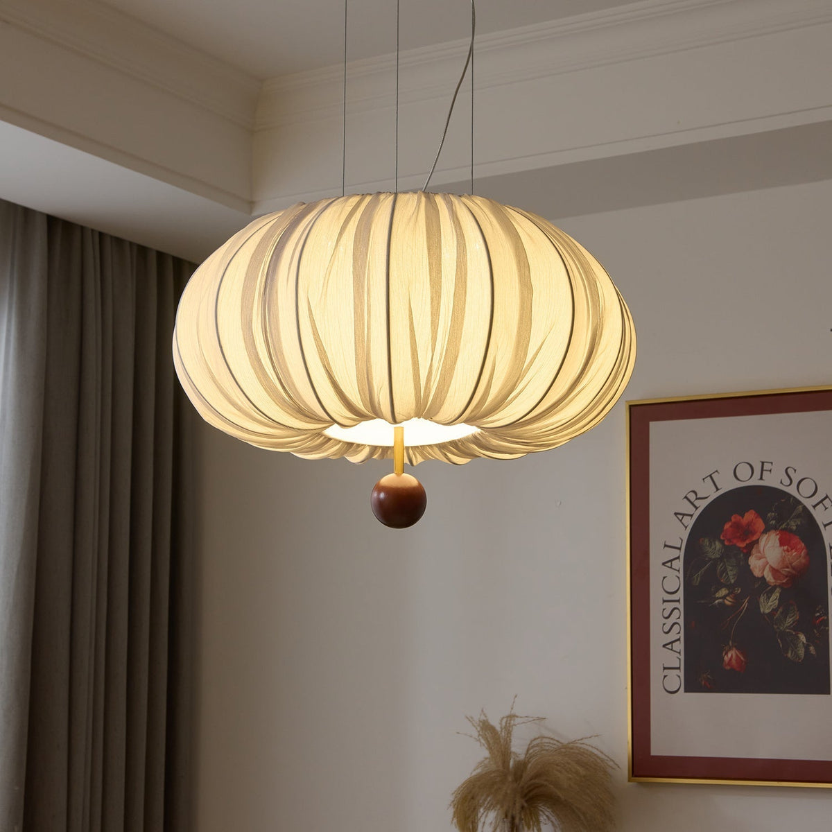 Vasilen Premium nordische Kunst-Ballon-Holz-Stoff-Deckenleuchte