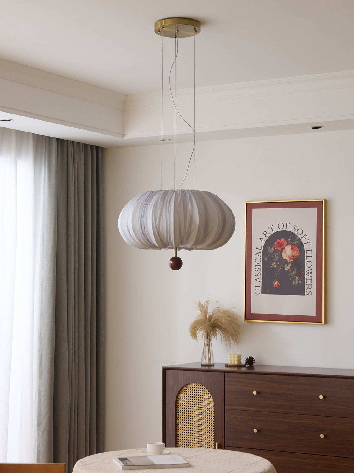 Vasilen Premium nordische Kunst-Ballon-Holz-Stoff-Deckenleuchte