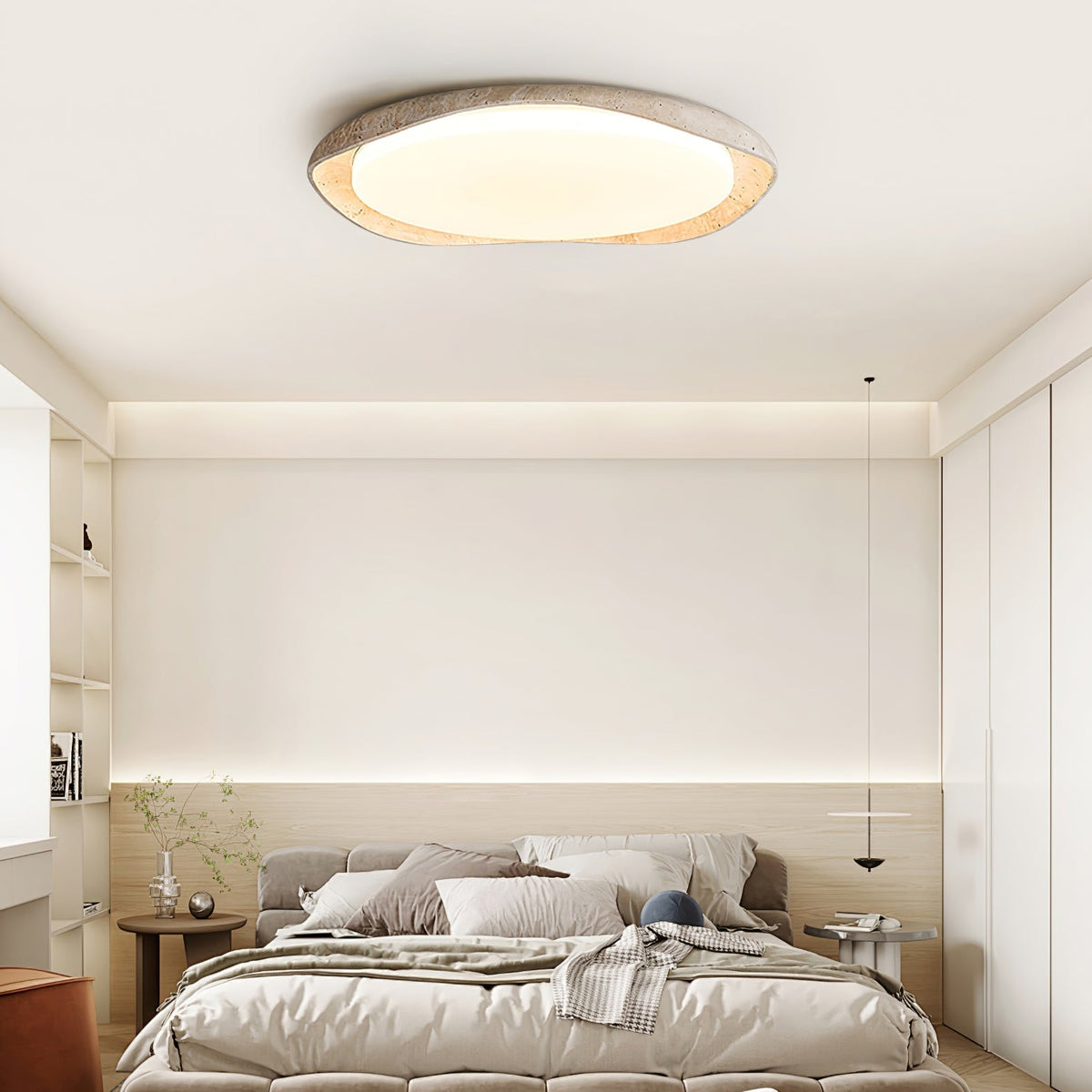 Adoros Rimmed-Circle Travertine Deckenleuchte