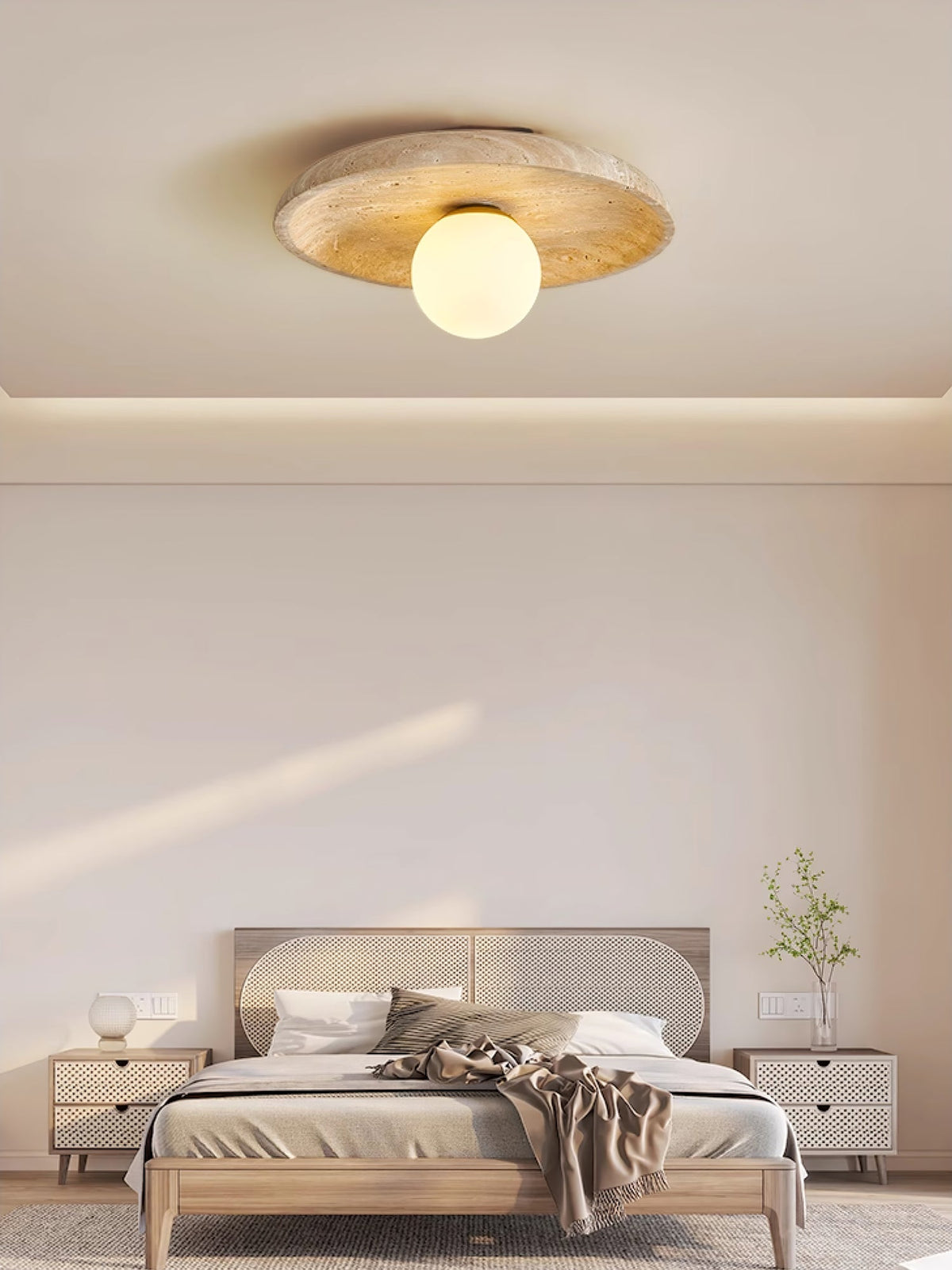 Tavik Bowl-Frame Travertine Wandleuchte