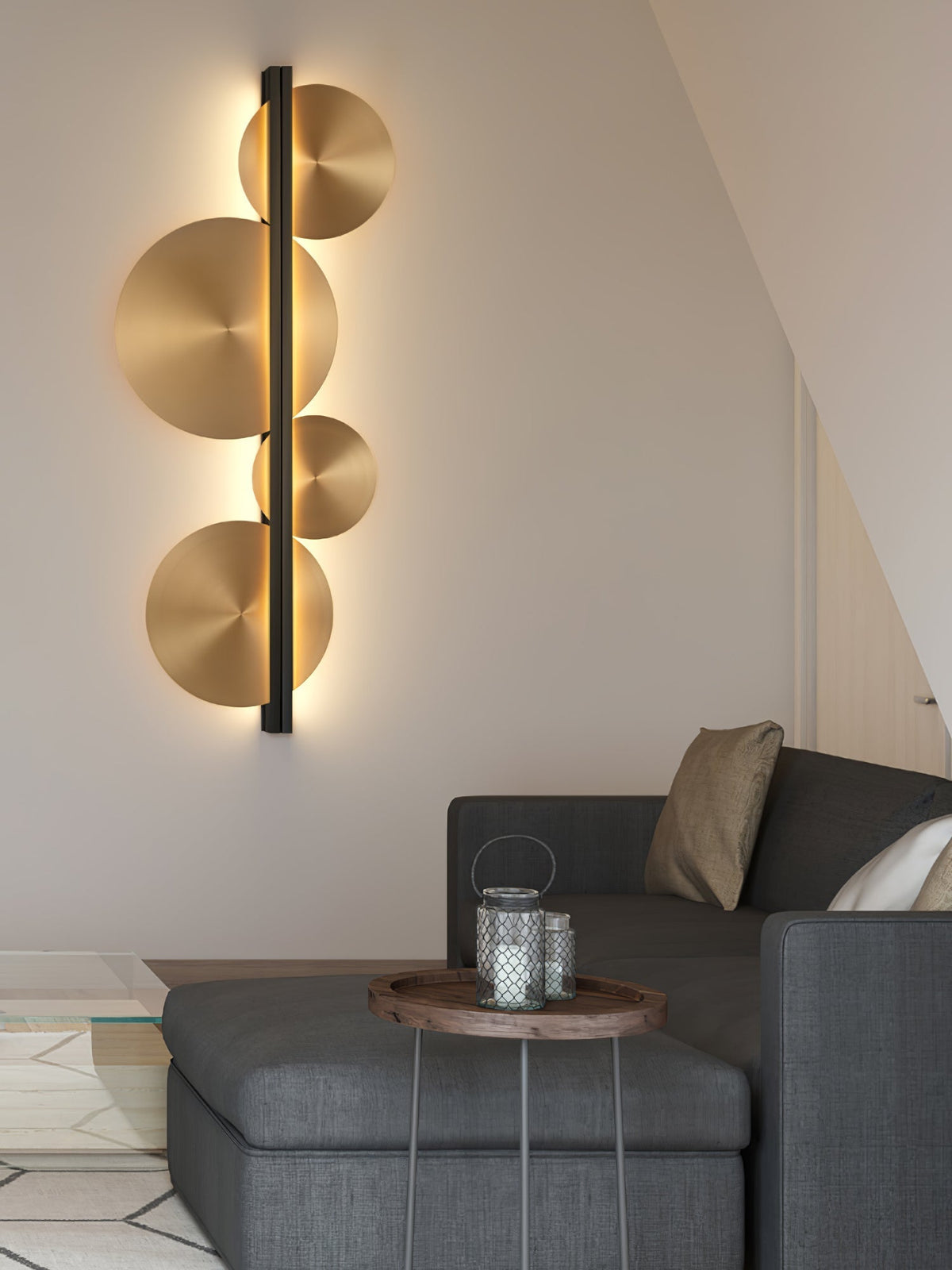 Oriivise Wandleuchte Gold runde Lampenschirme zentrale Stütze für Flur Wohnzimmer | Cielum