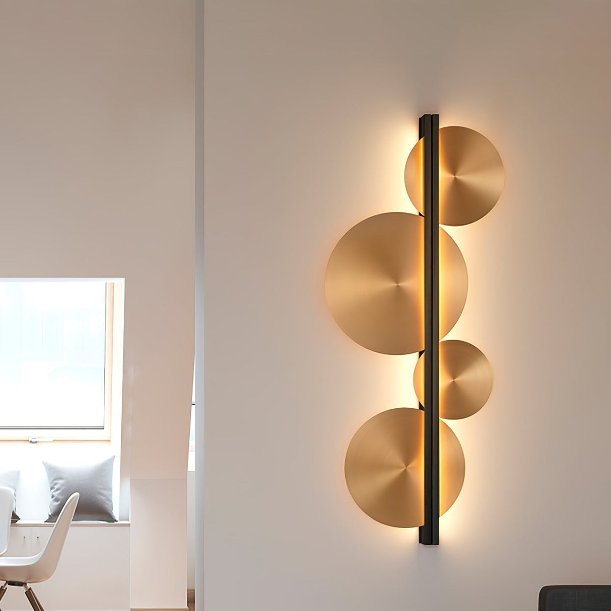 Oriivise Wandleuchte Gold runde Lampenschirme zentrale Stütze für Flur Wohnzimmer | Cielum
