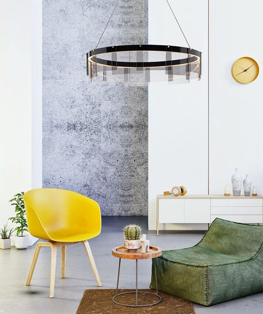 Eireriel Kronleuchter LED-Ring aus schwarzem Milchglas im modernen Stil