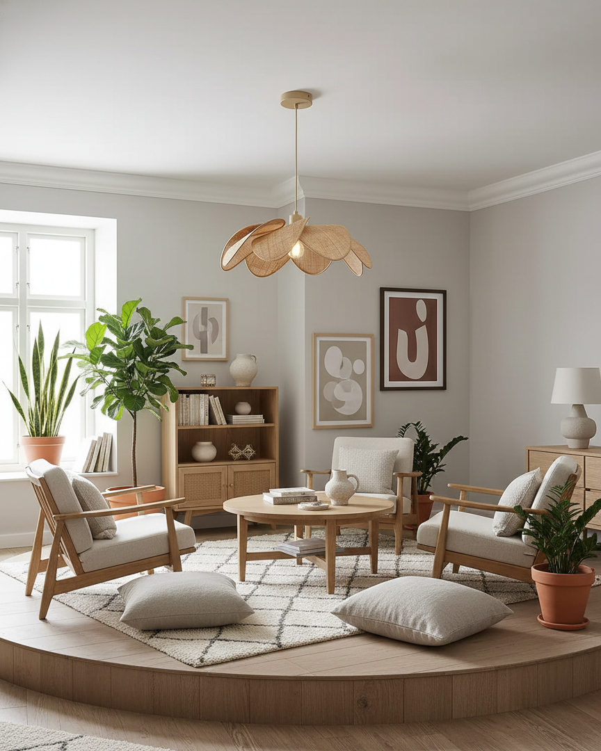 Soroise Pendelleuchte Beige Hellbraun Wabi‑Sabi Wohnzimmer Schlafzimmer | Cielum