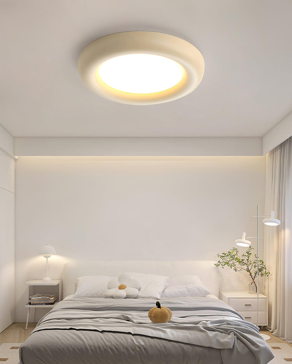 Deckenleuchte Beige flache Deckenleuchte mit Baldachin minimalistisch