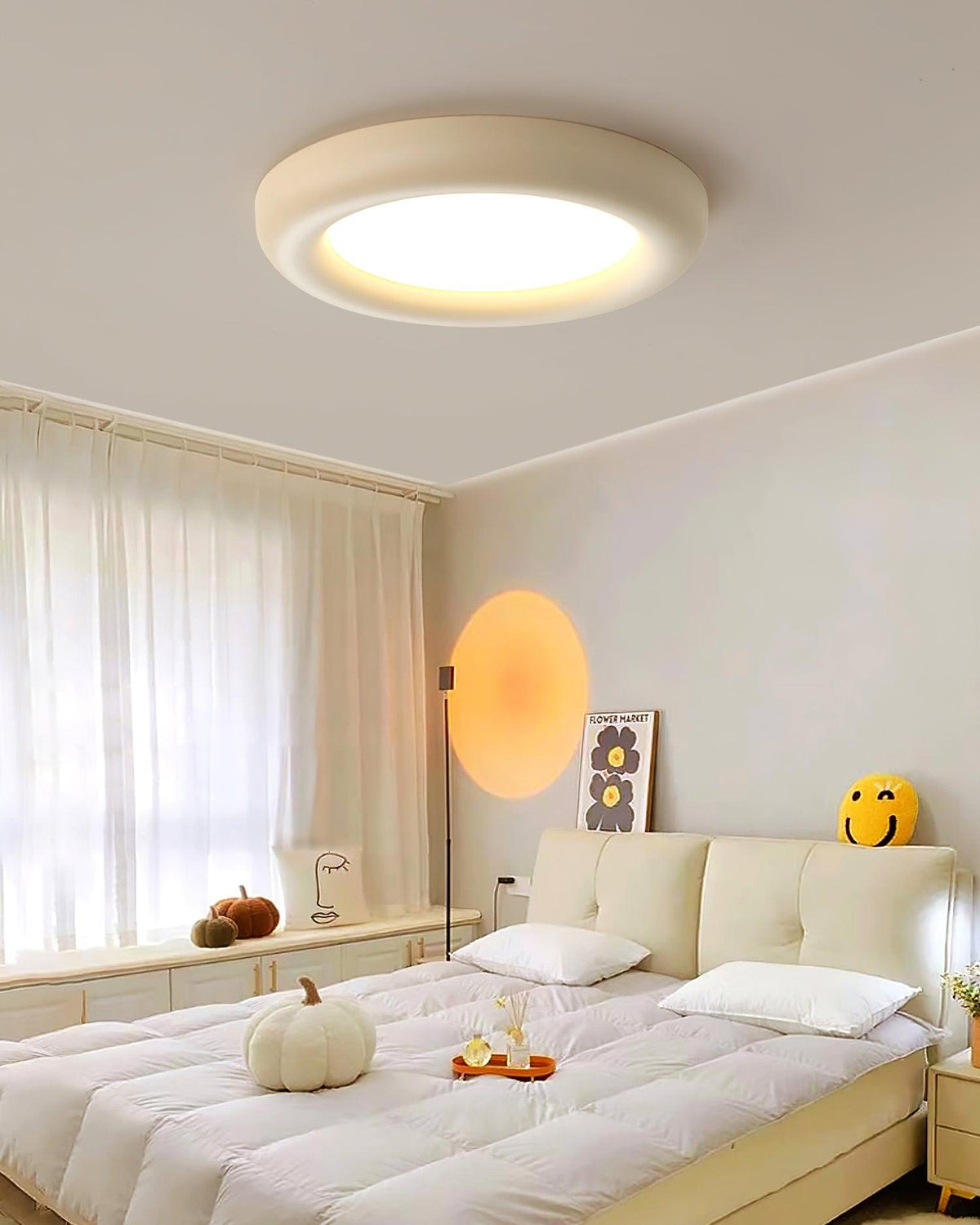 Deckenleuchte Beige flache Deckenleuchte mit Baldachin minimalistisch