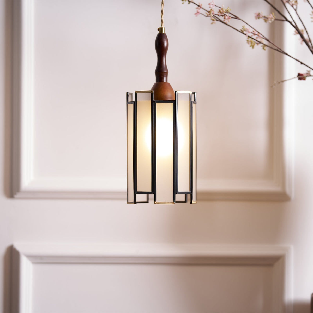 Creshen Pendelleuchte aus Holz und Glas im Vintage-Stil