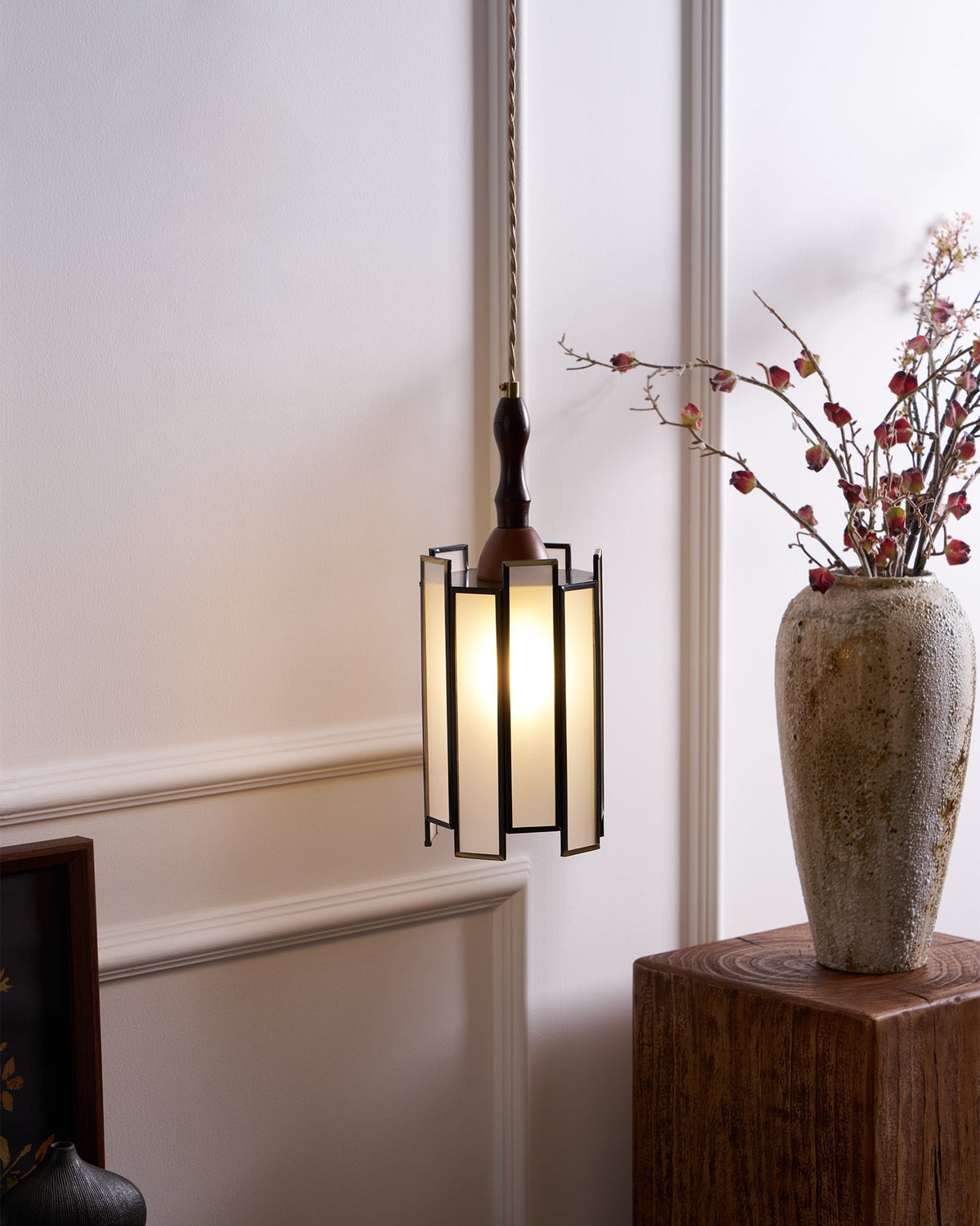 Creshen Pendelleuchte aus Holz und Glas im Vintage-Stil