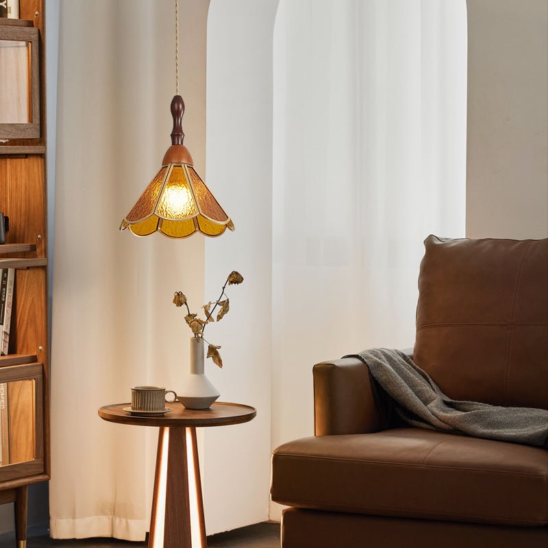 Creshen Pendelleuchte aus Holz und Glas im Vintage-Stil