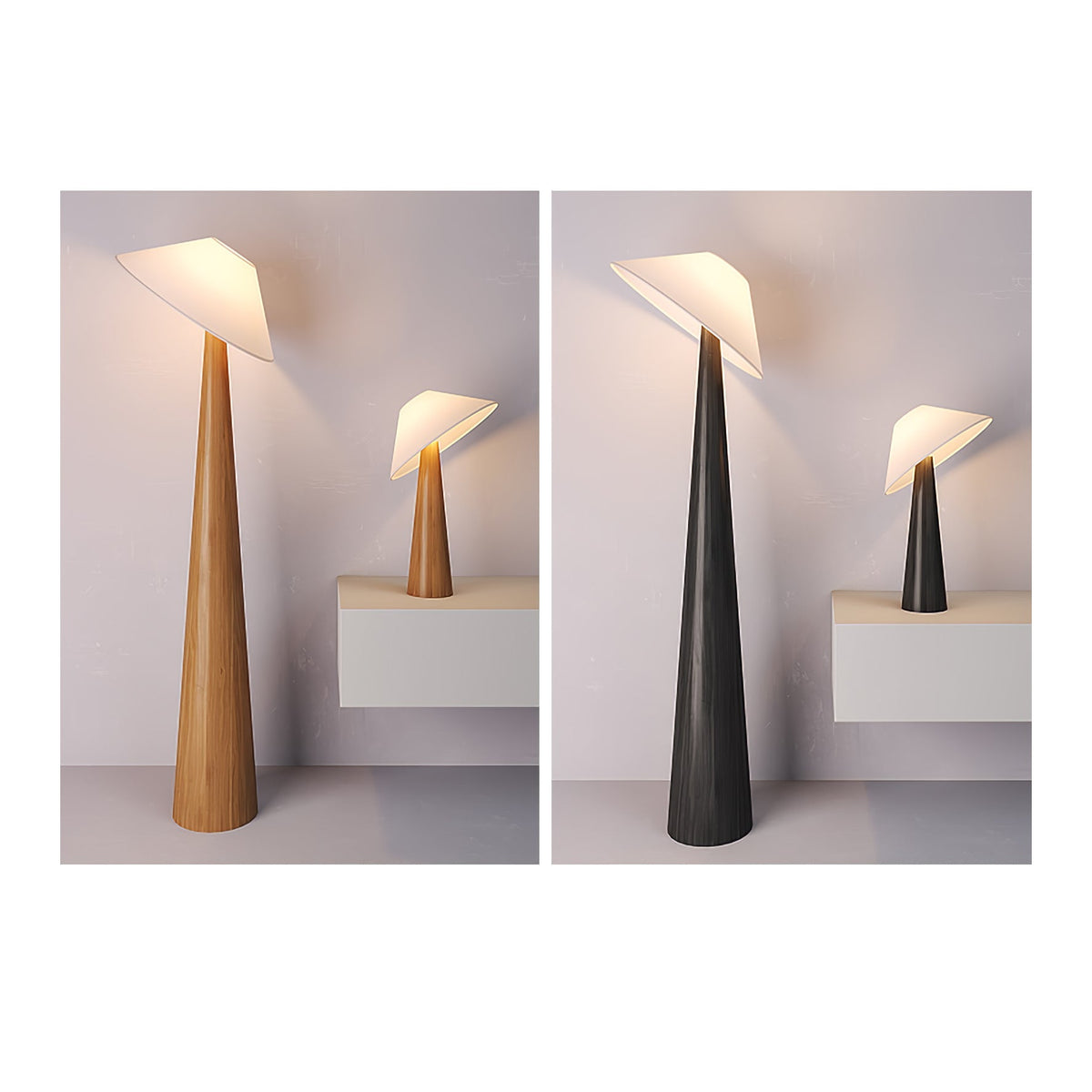Apex Stehleuchte aus Holz mit verjüngtem Design