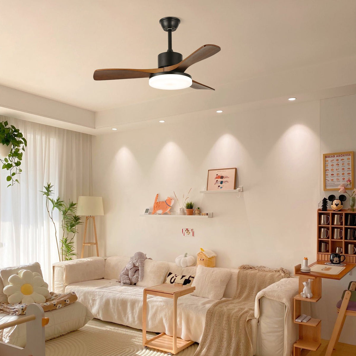 Darian minimalistisch Deckenventilator mit Beleuchtung Holzblätter