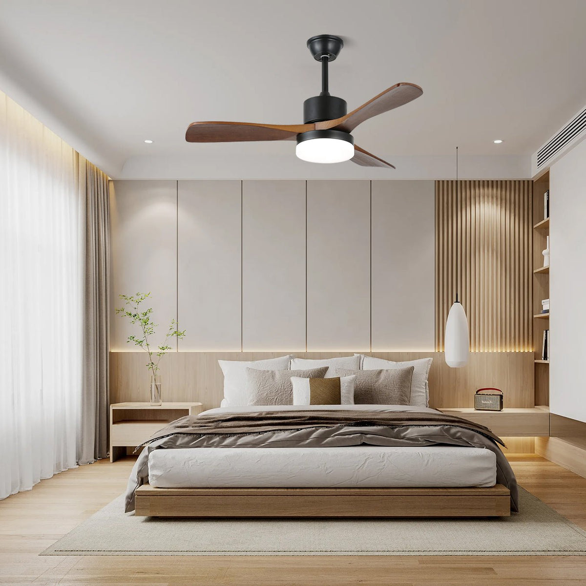 Darian minimalistisch Deckenventilator mit Beleuchtung Holzblätter