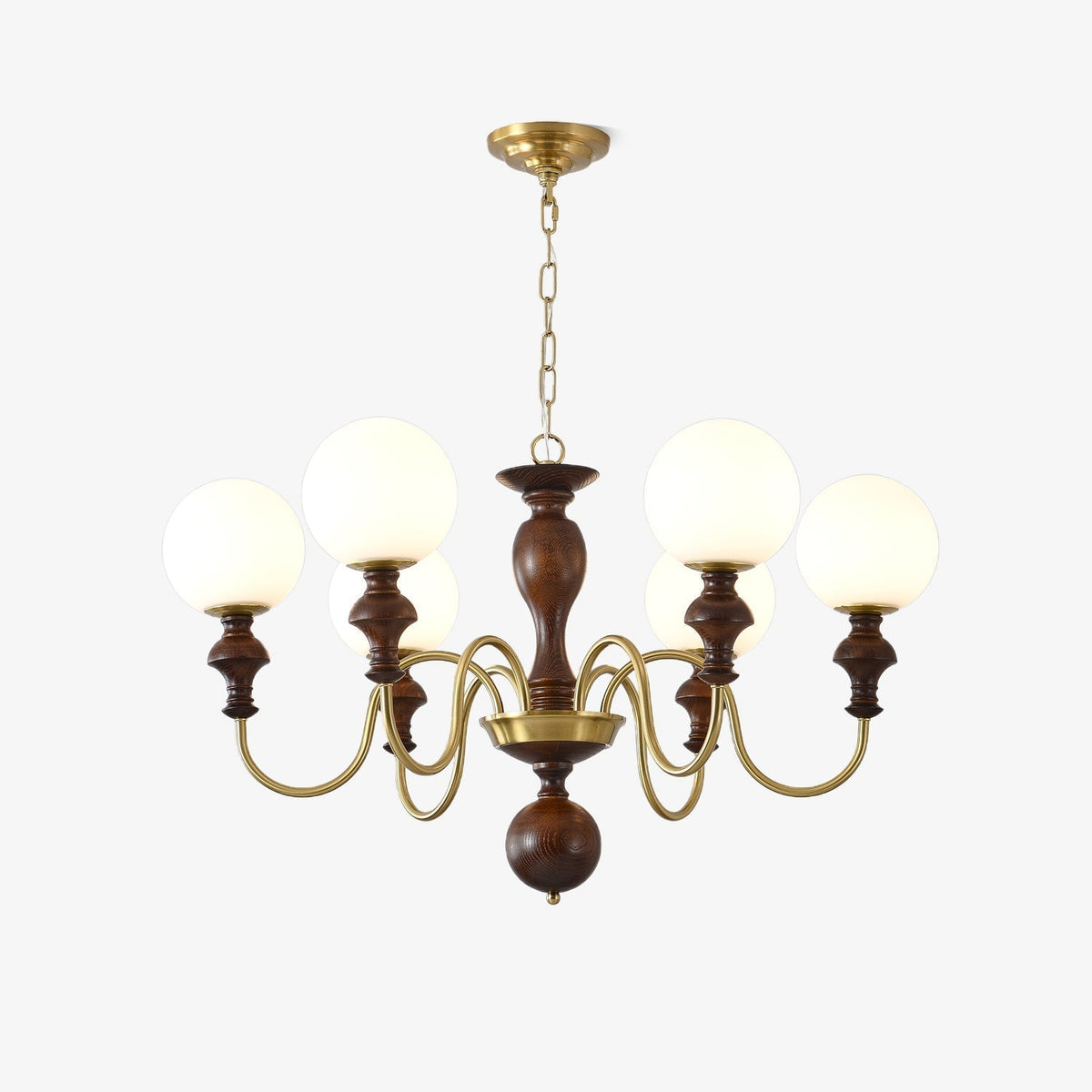 Indris Kronleuchter Holz & Messing Zeitlose Kugel