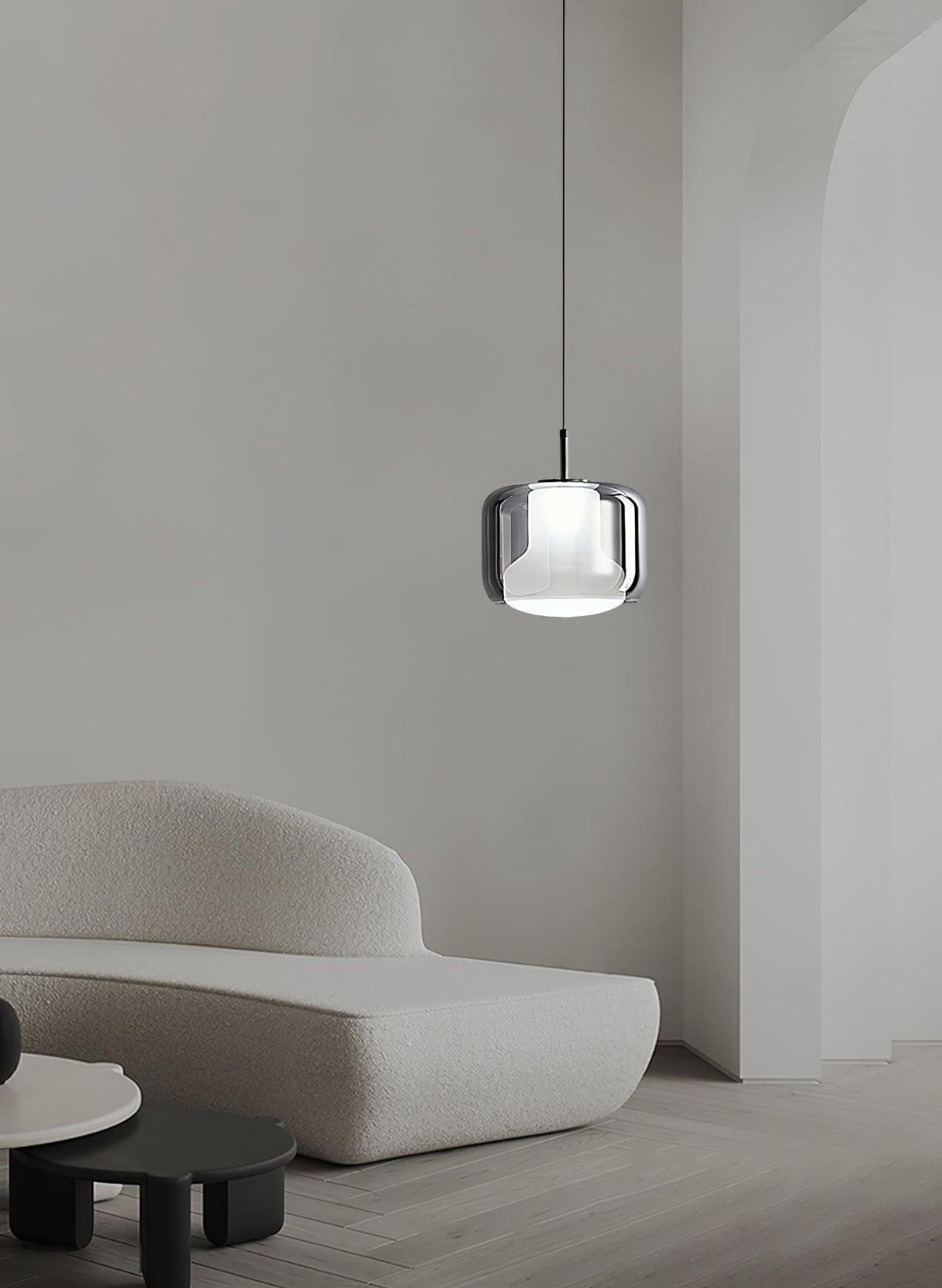 Absolud Pendelleuchte aus Rauchglas mit zweischichtigem quadratischem Lampenschirm für das Esszimmer | Cielum