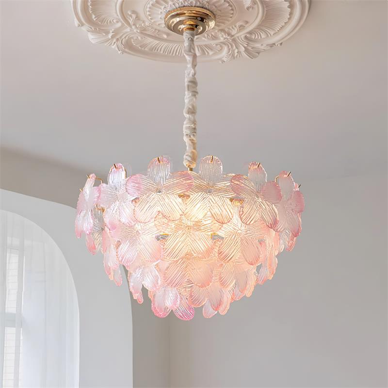 Cavine Kronleuchter aus rosa Glas in Blumenform
