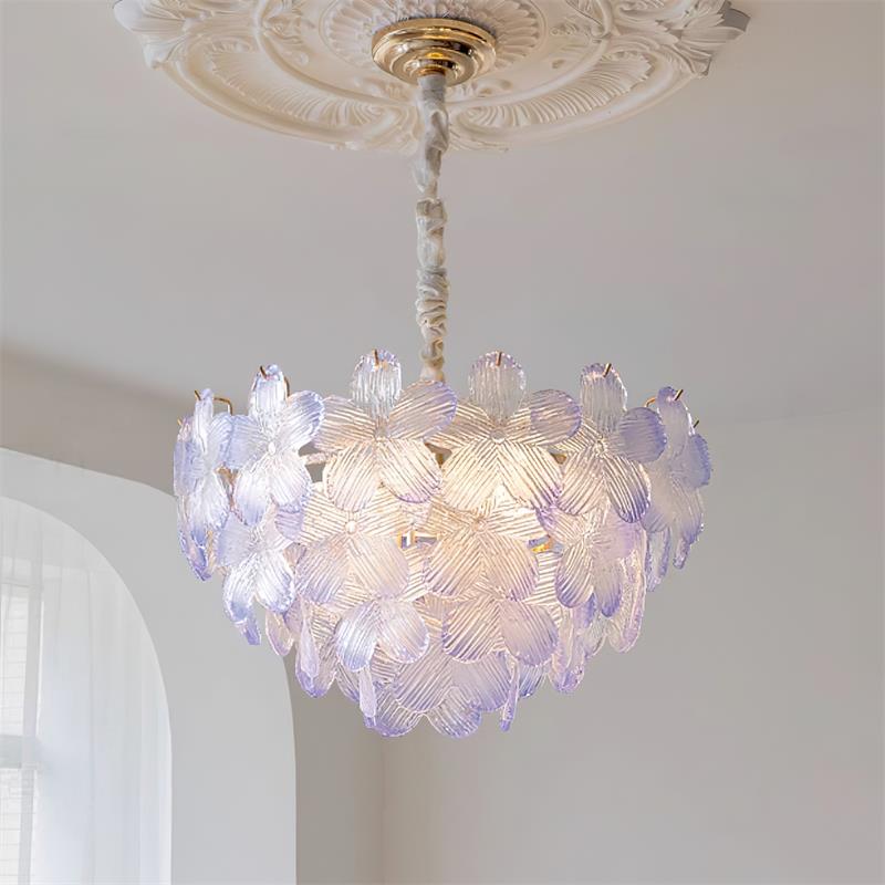Cavine Kronleuchter aus rosa Glas in Blumenform
