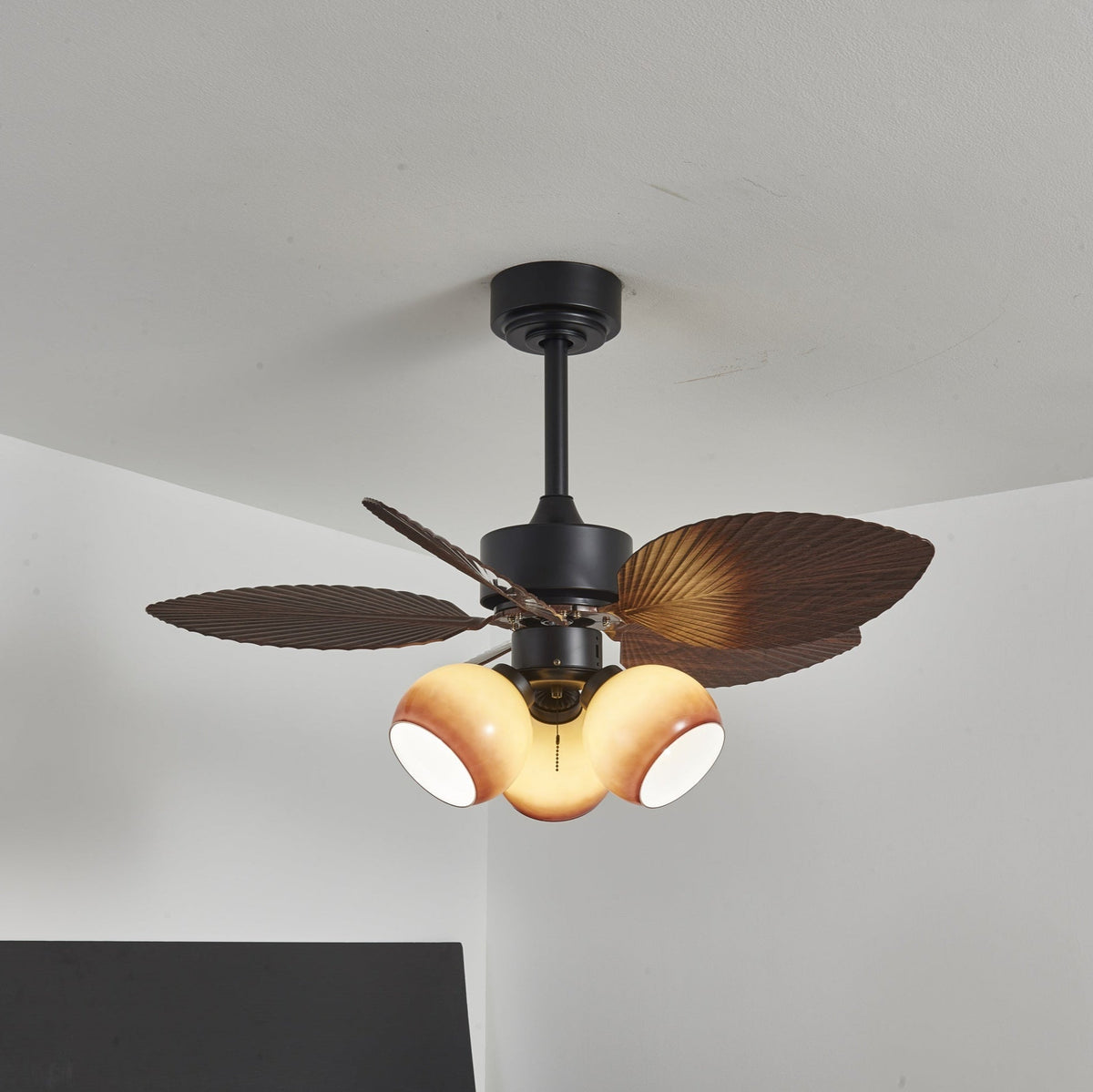 Rinaleria Vintage Holzaufsatz Deckenventilator mit Beleuchtung