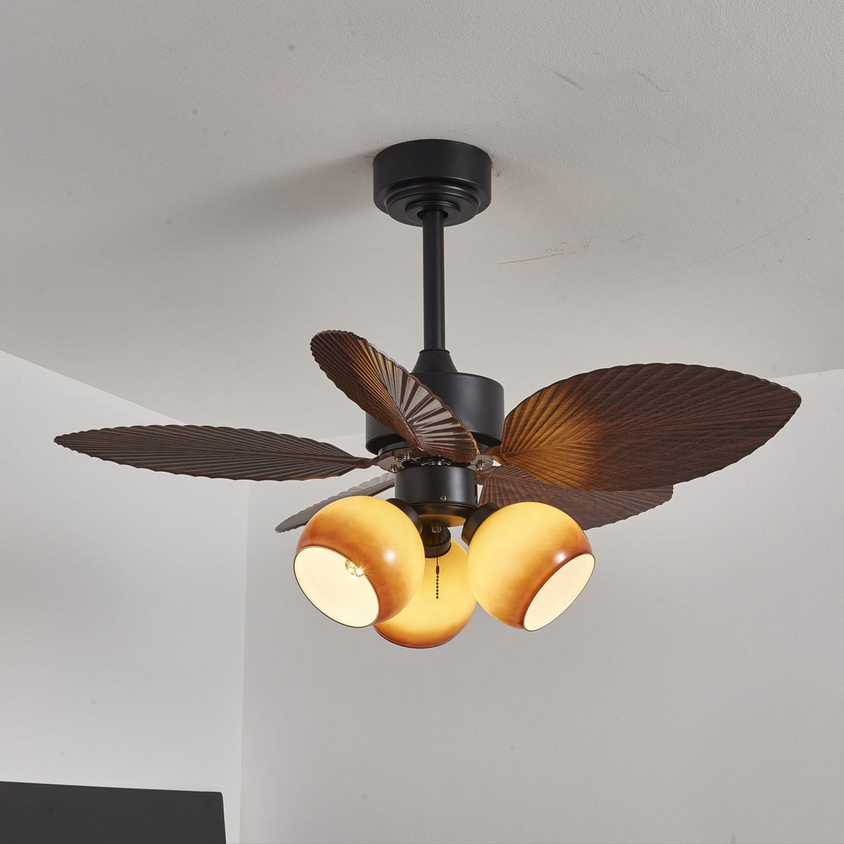 Rinaleria Vintage Holzaufsatz Deckenventilator mit Beleuchtung